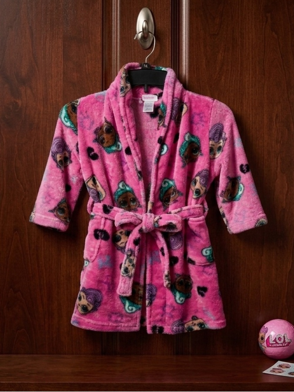 L.O.L. Surprise! Girls Pink Plush Fleece Doll Print Bathrobe Size 6
